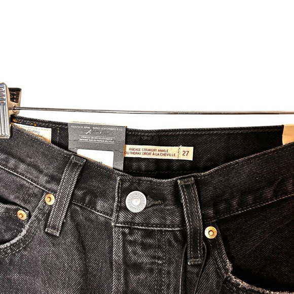 Levi's Women's Ribcage Black Destructed Straight Ankle Jeans- Size 27 - Picture 8 of 16